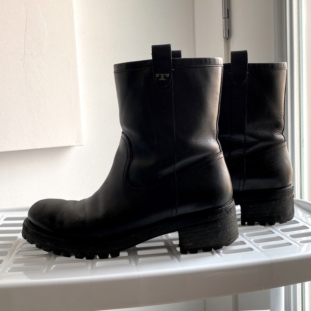 Tory Burch Black Leather Combat Moto Boots